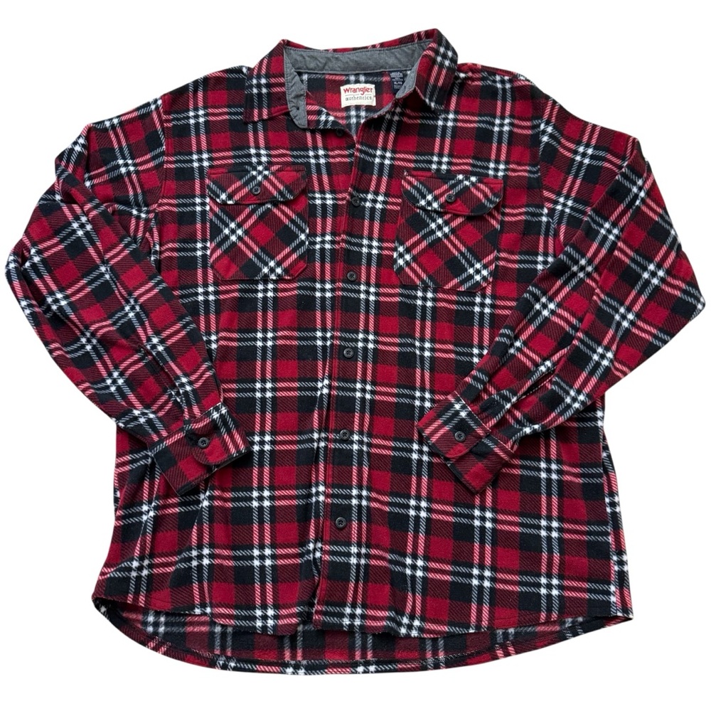Wrangler Red and Black Plaid Button-Up Fleece Flannel Long Sleeve Shirt Men’s XL